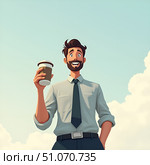 Urban businessman holds Coffee,  Success and Motivation. Стоковое AI-изображение, AI-художник Максимова Марина / Фотобанк Лори