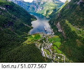 Geiranger fjord, Norway aerial photography. Стоковое фото, фотограф Андрей Армягов / Фотобанк Лори