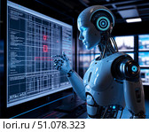 Робот просматривает поэтажный план дома. Стоковое AI-изображение, AI-художник Ирина Калугина / Фотобанк Лори