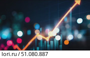 Analyzing market trends with a focus on growth indicators and data visualization at night. Стоковое AI-видео, аниматор Сергей Толмачёв / Фотобанк Лори