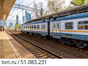 Поезд "ЭП2Д" МЦД D1 станции  "Фили". Москва. (2018 год). Редакционное фото, фотограф Игорь Рожков / Фотобанк Лори