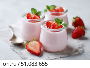 Fresh Berry Trifle in Glasses. Dessert with Strawberry and Whipped Cream. Layered Yogurt with Berry Fruits. Berry Pudding Glass Jars. Food Marketing, Recipe Design. Colorful Sweet Treat. Fruity Quark. Стоковое AI-изображение, AI-художник Марина Демидюк / Фотобанк Лори