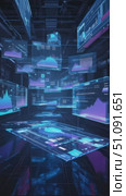 Futuristic Digital Data Visualization Environment Featuring Interactive 3D Graphs and Dynamic Analytics Displays in a High-Tech Virtual Space. Стоковое AI-видео, аниматор Владимир Федоров / Фотобанк Лори