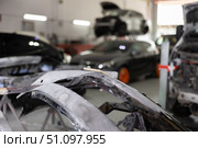 Sanded car par prepared for painting in auto repair shop. Стоковое фото, фотограф Яков Филимонов / Фотобанк Лори