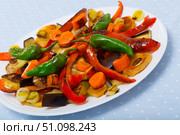 Plaque is tasty dish of Bulgarian cuisine with baked vegetable. Стоковое фото, фотограф Яков Филимонов / Фотобанк Лори