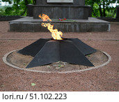 Eternal flame in memorial park, solemn WWII tribute in Russia. Стоковое фото, фотограф Елена  Попкова / Фотобанк Лори