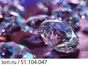 Sparkling diamonds reflecting light on purple background. Стоковое AI-изображение, AI-художник Иван Рябоконь / Фотобанк Лори