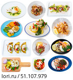 Various dishes of squid and cuttlefish with vegetables. Стоковое фото, фотограф Яков Филимонов / Фотобанк Лори