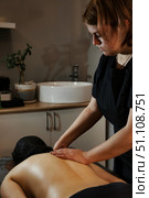 Revitalizing Touch Therapeutic Massage Relieves Tension and Stress at Spa. Стоковое фото, фотограф Aleksandr Golubev / Фотобанк Лори