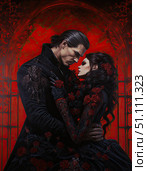 Fantasy painting of a luxury vampire couple, matt black red grunge background, Стоковое AI-изображение, AI-художник Anastasy Yarmolovich / Фотобанк Лори
