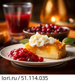 A close-up of a traditional pumpkin pie, mashed potatoes, and cranberry sauce. Стоковое AI-изображение, AI-художник DeFusum / Фотобанк Лори