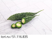 Natural raw ripe green bitter melon. Стоковое фото, фотограф Андрей Старостин / Фотобанк Лори