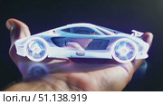 A person holds a stunning holographic sports car displaying advanced automotive design. Стоковое AI-видео, аниматор Данила Большаков / Фотобанк Лори