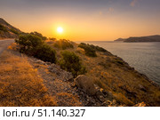 Sunrise on the island of Crete near Spinalonga on a summer. (2019 год). Стоковое фото, фотограф Емельянов Евгений Викторович / Фотобанк Лори