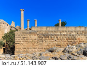 Acropolis in Lindos and Vliha bay. Rhodes. (2017 год). Стоковое фото, фотограф Емельянов Евгений Викторович / Фотобанк Лори