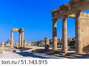 Acropolis in Lindos and Vliha bay. Rhodes. (2017 год). Стоковое фото, фотограф Емельянов Евгений Викторович / Фотобанк Лори