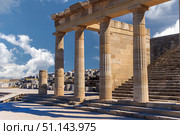 Acropolis in Lindos and Vliha bay. Rhodes. (2017 год). Стоковое фото, фотограф Емельянов Евгений Викторович / Фотобанк Лори
