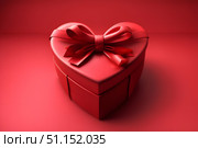Red gift box with red bow on red background. Стоковое AI-изображение, AI-художник Дмитрий Нечаев / Фотобанк Лори