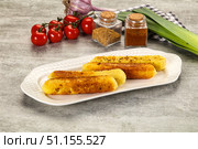 Crispy breaded mozarella cheese sticks. Стоковое фото, фотограф Андрей Старостин / Фотобанк Лори