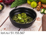 Indian cuisine - Palak paneer cheese with spinach. Стоковое фото, фотограф Андрей Старостин / Фотобанк Лори