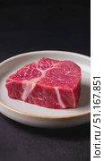 Raw beef top sirloin steak spinning against dark backdrop, highlighting premium meat's pristine quality, uncooked texture, fresh surface, professional culinary styling. Стоковое AI-видео, аниматор Юрий Поздников / Фотобанк Лори