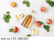 Apple cider drink, juice or fermented fruit drink and ingredients on a sunny table. Autumn banner. The concept of diet and weight loss. Healthy eating, body detoxification, apples help cleanse the body and reduce weight. selective focus. Стоковое фото, фотограф Светлана Балынь / Фотобанк Лори