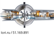 Cross-section view of wind turbine internals, technical and educational style. Стоковое AI-изображение, AI-художник ALLA YURTAYEVA / Фотобанк Лори