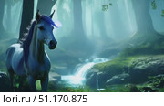 A majestic horse explores a tranquil forest, surrounded by lush greenery and a gentle stream. Стоковое AI-видео, аниматор Данила Большаков / Фотобанк Лори