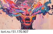 An artist captures raw emotion through vibrant colors and abstract forms in a creative space. Стоковое AI-видео, аниматор Данила Большаков / Фотобанк Лори