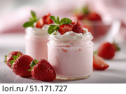 Fresh Berry Trifle in Glasses. Dessert with Strawberry and Whipped Cream. Layered Yogurt with Berry Fruits. Berry Pudding Glass Jars. Food Marketing, Recipe Design. Colorful Sweet Treat. Fruity Quark. Стоковое AI-изображение, AI-художник Марина Демидюк / Фотобанк Лори