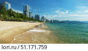 Scenic beautiful view of Nha Trang beach inVietnam. Panorama with place for text. Стоковое фото, фотограф Сергей Чуйко / Фотобанк Лори