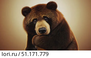 Observe the stunning bear as it relaxes against the backdrop of a beautiful sunset in the tranquil forest. Стоковое AI-видео, аниматор Данила Большаков / Фотобанк Лори
