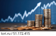 Money coin stack growing graph investment. Finance save. Success, growth wealth stock market. Business in the digital age. Trading chart in financial concepts. Prosperity. Cryptocurrency. Technology. Стоковое AI-изображение, AI-художник Марина Демидюк / Фотобанк Лори