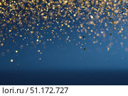 Blue sparkle glitter blurred background with Golden Confetti Dust. Glittering sequins wall. Creative bright vibrant color backdrop. Shiny lights wallpaper for ads, gifts wrap, web design. Blank Banner. Стоковое AI-изображение, AI-художник Марина Демидюк / Фотобанк Лори