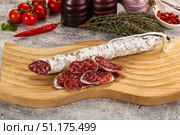 Spanish dry Fuet sausages snack. Стоковое фото, фотограф Андрей Старостин / Фотобанк Лори