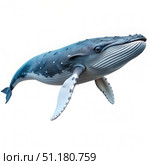Humpback Whale Breaching Against A White Background. Generative AI. Стоковое AI-изображение, AI-художник Roman Zavorotny / Фотобанк Лори