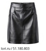 Black Faux Leather Mini Skirt on a White Background. Generative AI. Стоковое AI-изображение, AI-художник Roman Zavorotny / Фотобанк Лори