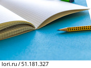 A set of photos on the topic of education and school training. The images show a checkered notebook, a pen and blank pages on a bright background. The concept of studying, school supplies, preparing for lessons, taking notes, planning and returning to school. Photos can be used to design educational materials, advertise stationery, websites about school and student life, as well as for back to school and distance learning concepts. Стоковое фото, фотограф Анастасия Мерчик / Фотобанк Лори