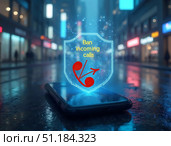 Защитный экран перед смартфоном, с надписью  Ban incoming calls. Стоковое AI-изображение, AI-художник Инна Пецко / Фотобанк Лори
