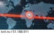 A detailed digital representation showcases countries and connectivity patterns, emphasizing global data flow and network interaction. Стоковое AI-видео, аниматор Данила Большаков / Фотобанк Лори