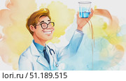 A dedicated healthcare professional shows a glass of clean water, promoting hydration and wellness in a vibrant, artistic setting. Стоковое AI-видео, аниматор Данила Большаков / Фотобанк Лори