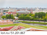 SAINT PETERSBURG, RUSSIA - MAY 27, 2021: The city center on the Petrograd side from a high point. Редакционное фото, фотограф Наталия Кирсанова / Фотобанк Лори