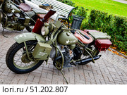 Военный мотоцикл Harley Davidson XA 42, 1942 года выпуска. Редакционное фото, фотограф Илья Лернер / Фотобанк Лори