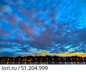 Saint-Petersburg, Russia - July 27th, 2020. View of Smolny Cathedral in sunset. Редакционное фото, фотограф Denis Vostrikov / Фотобанк Лори