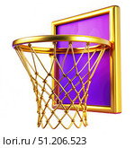 Golden Basketball Hoop With Purple Backboard. Generative AI. Стоковое AI-изображение, AI-художник Roman Zavorotny / Фотобанк Лори