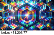 Hexagonal Multiscreen Prism Lens Effect With Chromatic Light Dispersion. Generative AI. Стоковое AI-изображение, AI-художник Roman Zavorotny / Фотобанк Лори