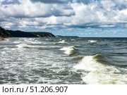 Baltic Sea's Restless Surface Beneath Cloudy Skies Over Gdynia, Poland. Стоковое фото, фотограф Aleksandr Golubev / Фотобанк Лори