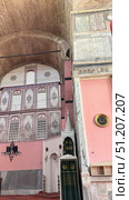 Turkey, Istanbul, the Bazaar district, Kalenderhane mosque (former Byzantine church from the 12th century, converted in mosque in 1453) colorful stained glass Stained glass windows. Decorative colored frames transparent glasses for church cathedral medieval windows recent vector templates. Стоковое фото, фотограф Zita Khasanova / Фотобанк Лори