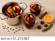 Aromatic and Festive Beverage with Citrus Fruits, Spices, and Seasonal Ingredients Perfect for Celebrations and Cozy Gatherings. Стоковое AI-изображение, AI-художник Башкирова Анна / Фотобанк Лори