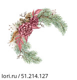 Wreath roses pine feather cones steam punk watercolor. Стоковая иллюстрация, иллюстратор Андрей Золотарев / Фотобанк Лори